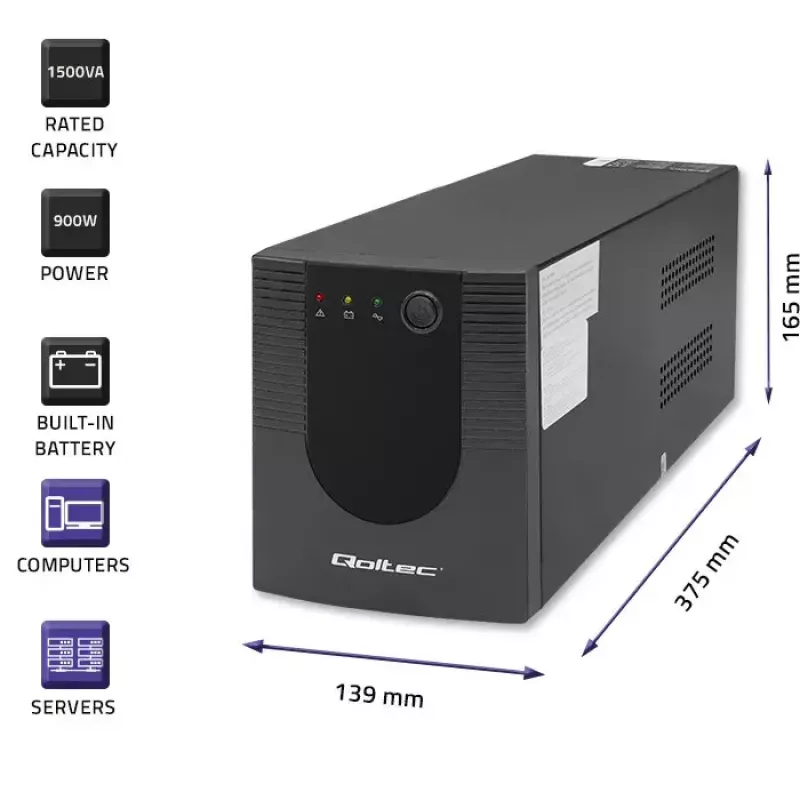 Qoltec UPS 53776 Line-Interactive 1,5 kVA 900 W 4 AC-lähtöä