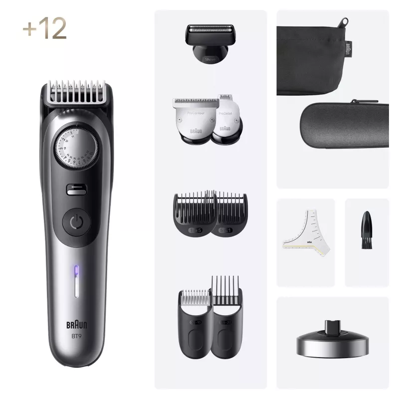 Braun BeardTrimmer 9 BT9560 parranleikkuri akku 52 2 cm märkä ja kuiva musta, hopea