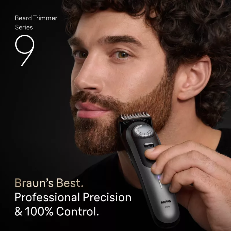 Braun BeardTrimmer 9 BT9560 parranleikkuri akku 52 2 cm märkä ja kuiva musta, hopea