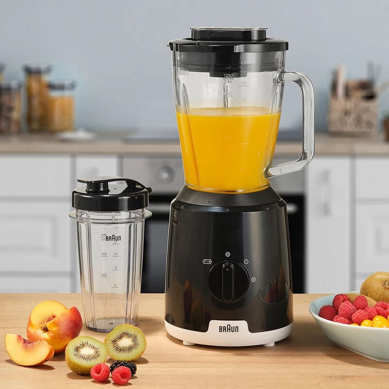 Braun JB1051BK PowerBlend 1 tehosekoitin, 600 W, 1,25 l, lasikannu, musta