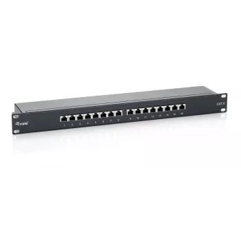 Equip 16-porttinen Cat.6 suojattu patch-paneeli, musta, RJ-45, kulta, Cat6, räkkiasennus, 1U, musta