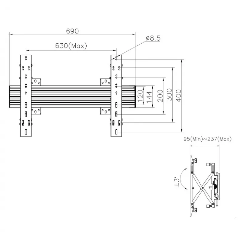 Equip 37 tuuman-65 tuuman modulaarinen Push-In Pop-Out TV-seinäteline