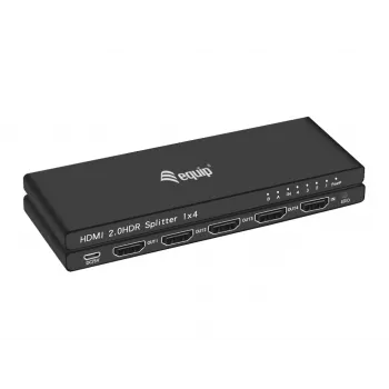 Equip Ultra ohut 4-porttinen HDMI 2.0 -jakaja, HDMI, 4x HDMI, 3840 x 2160 pikseliä, musta, alumiini, 4K Ultra HD
