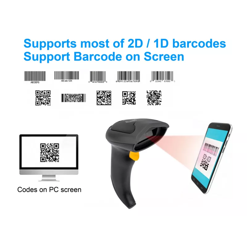 Equip langaton 2D dual-mode 2,4GHz + Bluetooth viivakoodilukija, jalustalla