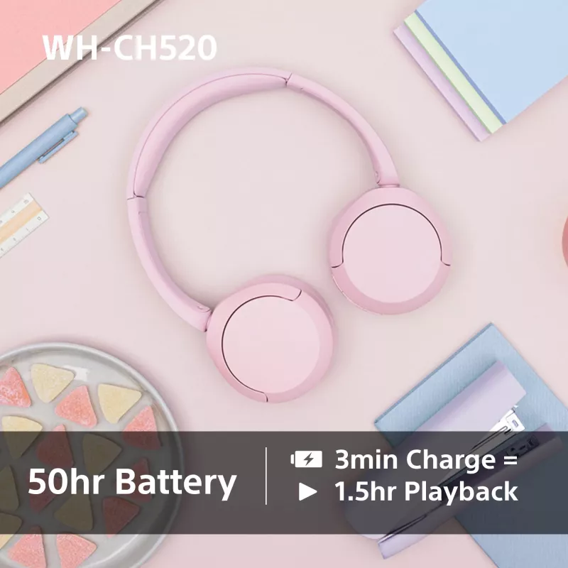 Sony WHCH520P.CE7, langaton, 20 - 20000 Hz, puhelut/musiikki, 147 g, kuulokemikrofoni, pinkki