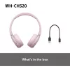 Sony WHCH520P.CE7, langaton, 20 - 20000 Hz, puhelut/musiikki, 147 g, kuulokemikrofoni, pinkki