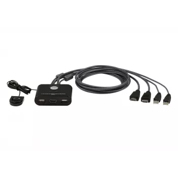ATEN 2-Port USB FHD HDMI kaapeli KVM-kytkin, 1920 x 1200 pikseliä, Full HD, 1,518 W, musta