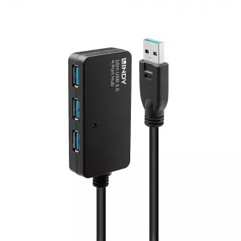 Lindy 10m USB 3.0 Active Extension Pro Hub, USB 3.2 Gen 1 (3.1 Gen 1) Type-A, USB 3.2 Gen 1 (3.1 Gen 1) Type-A, 5000 Mbit/s, musta, muovi, pyöreä kaapeli