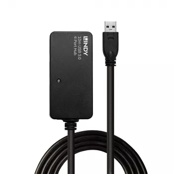 Lindy 10m USB 3.0 Active Extension Pro Hub, USB 3.2 Gen 1 (3.1 Gen 1) Type-A, USB 3.2 Gen 1 (3.1 Gen 1) Type-A, 5000 Mbit/s, musta, muovi, pyöreä kaapeli