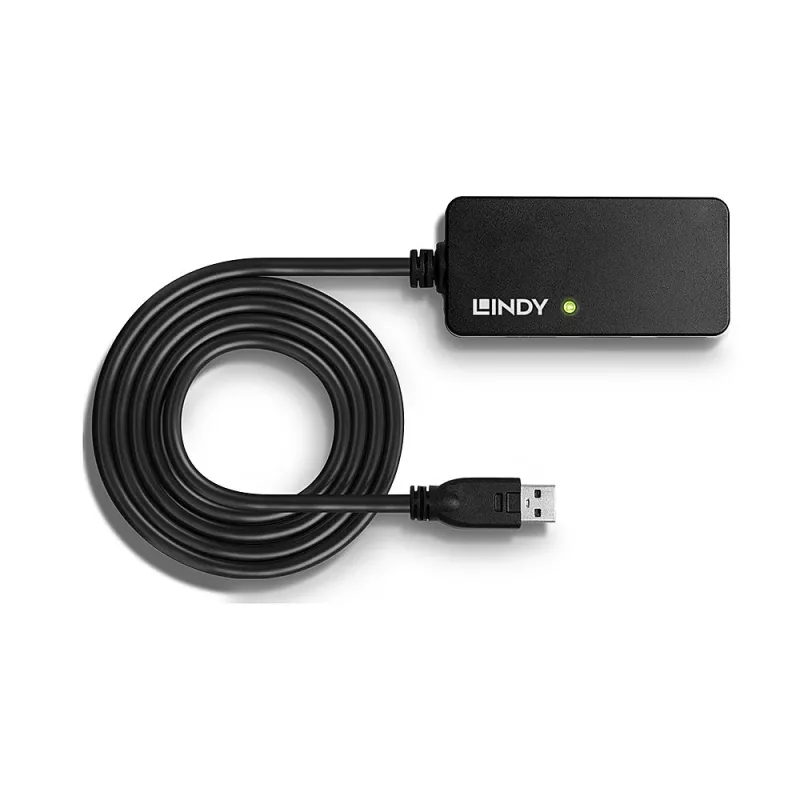 Lindy 43159 USB 3.0 aktiivinen jatko-Pro-keskitin, 4 porttia, USB 3.2 Gen 1 (5 Gbit/s), USB-A, 10 m, musta