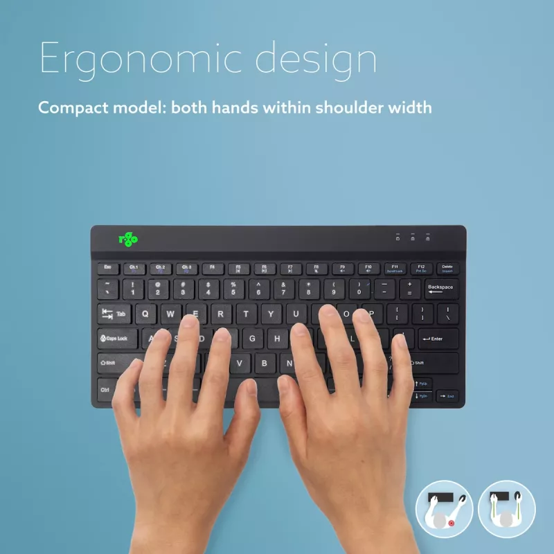 R-Go Tools ergonominen näppäimistö R-Go Compact Break, kompakti näppäimistö tauko-ohjelmistolla, QWERTY (US), Bluetooth, musta