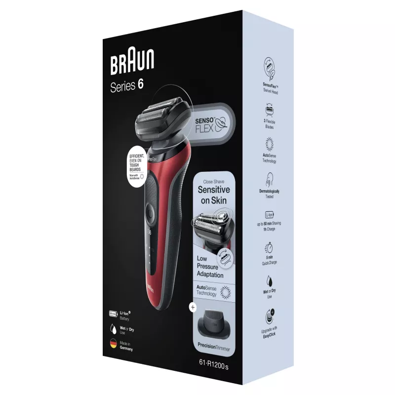 Braun Series 6 61-R1200s SensoFlex SensoFoil partakone musta punainen