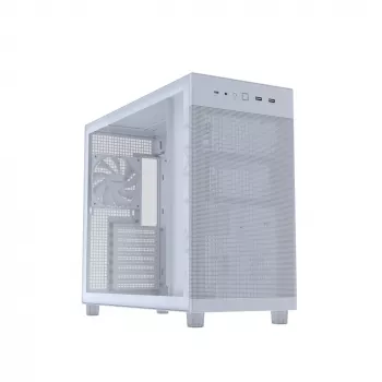 PC-kotelo ASUS PRIME AP303 TG White — ATX/Micro-ATX/Mini-ITX, karkaistu lasi, USB-C, 360 mm GPU-tuki