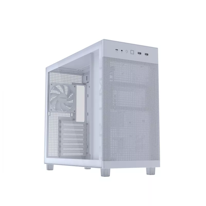 ASUS PRIME AP303 TG 90DC00V3-B39010 Midi Tower -tietokonekotelo, ATX/Micro-ATX, karkaistu lasi, 2x USB 3.2, ilman virtalähdettä, valkoinen
