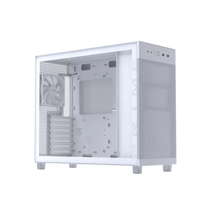 ASUS PRIME AP303 TG 90DC00V3-B39010 Midi Tower -tietokonekotelo, ATX/Micro-ATX, karkaistu lasi, 2x USB 3.2, ilman virtalähdettä, valkoinen