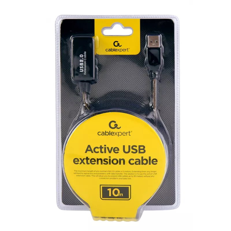 GEMBIRD aktiivinen USB 2.0 -jatkokaapeli, 10 m - musta