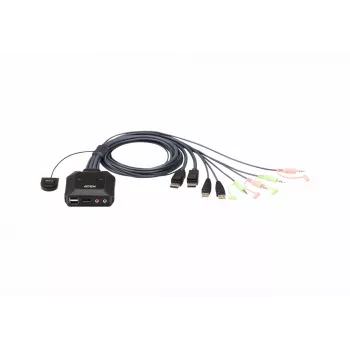 KVM-kytkin ATEN CS22DP-AT 2-porttinen USB DisplayPort, 4K@30Hz, USB-A-konsoli, ääni, 1,2 m kaapeli