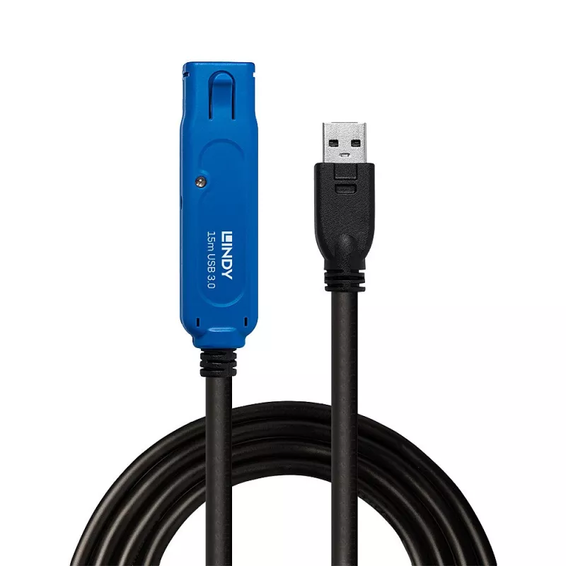 Lindy 15m USB 3.0 Active Extension Pro, 15 m, USB A, USB A, USB 3.2 Gen 1 (3.1 Gen 1), 5 Gbit/s, musta