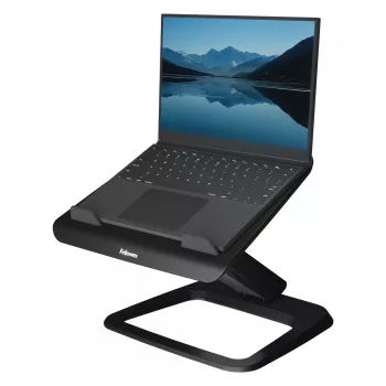 Fellowes kannettavan tietokoneen teline työpöydälle – Hana LT -teline kotiin ja toimistoon – säädettävä teline 3 korkeusasennolla – max. näytön koko 19 inch, max. paino 4,5 kg – musta