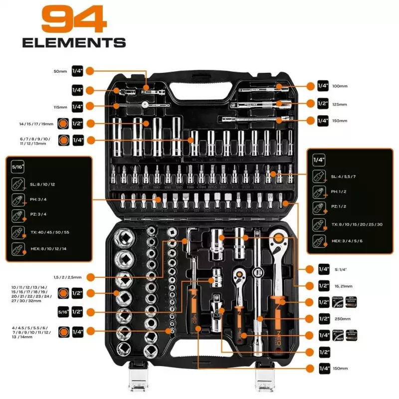 Hylsyavainsarja NEO Tools 10-062, 1/2