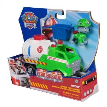 PAW Patrol Fire Rescue: Rocky Rescue -palosäiliöauto toimintahahmolla, tartuntakouralla ja leluautolla, lelu pojille ja tytöille 3 vuodesta alkaen