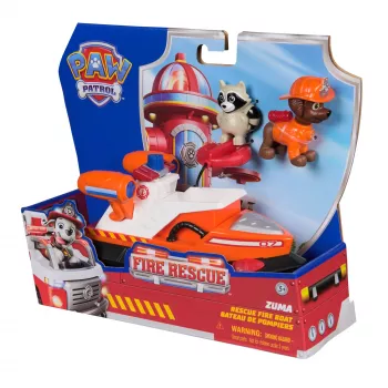PAW Patrol Fire Rescue: Zuma -pelastusvene toimintahahmolla, ammuttavalla pelastusrenkaalla, pesukarhulla ja leluveneellä, lastenlelu pojille ja tytöille 3 vuodesta alkaen