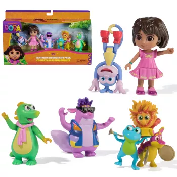 Dora, Fantastic Friends -lahjapakkaus, sisältää Doran, Bootsin, Ticon, Isan ja Fiesta Trion, leikkifiguurit, lastenlelu tytöille & pojille yli 3-vuotiaille