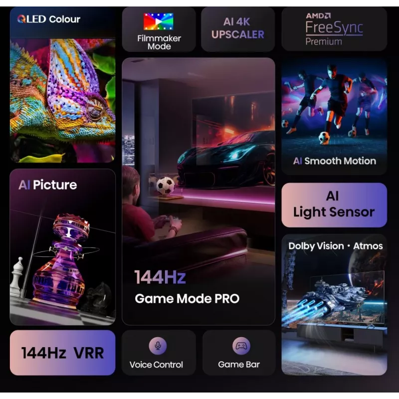 Hisense 50E77Q PRO QLED-älytelevisio 127 cm (50 tuumaa), 4K Ultra HD, 144 Hz, kolmoisviritin, Dolby Vision, HDR10+, Wi-Fi, musta
