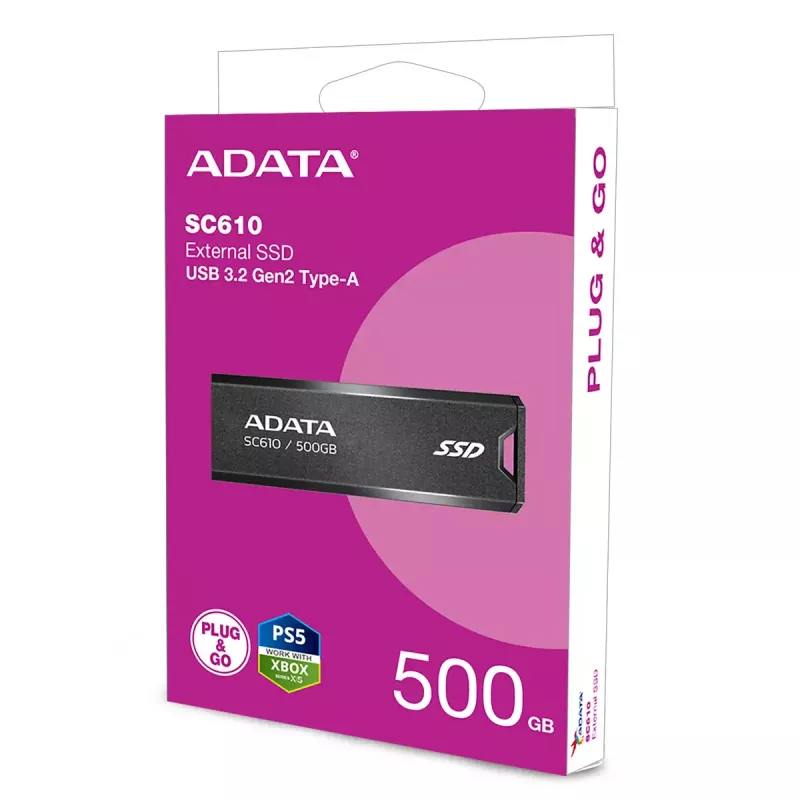 USB-muistitikku ADATA SC610 500 GB USB Type-A 3.2 Gen 2 (10 Gbit/s) 550/500 MB/s, musta