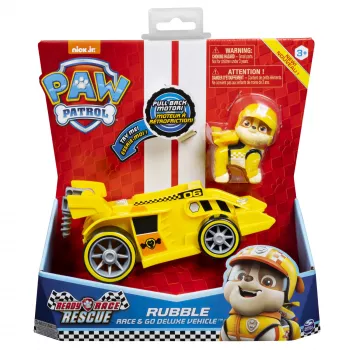 PAW Patrol, Ready, Race, Rescue Rubble’s Race & Go Deluxe -ajoneuvo äänellä, yli 3-vuotiaille lapsille