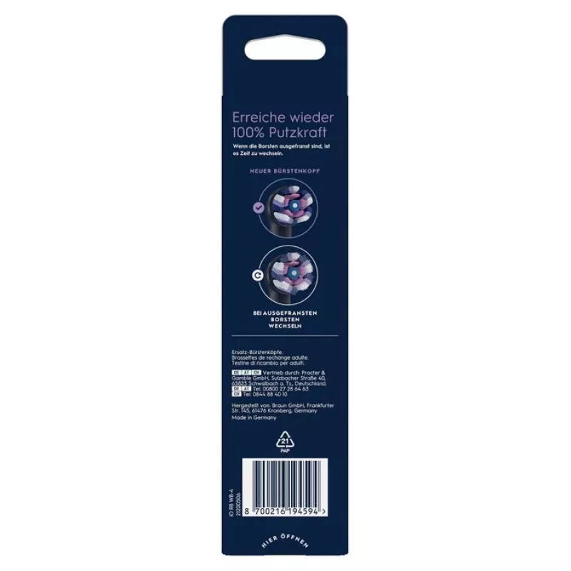 Oral-B iO Radiant White -harjaspäät, 4 kpl:n pakkaus, musta