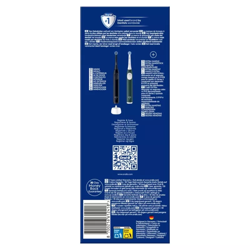 Sähköhammasharja BRAUN Oral-B iO Series 2 Duo musta/vihreä, ladattava, malli 62418