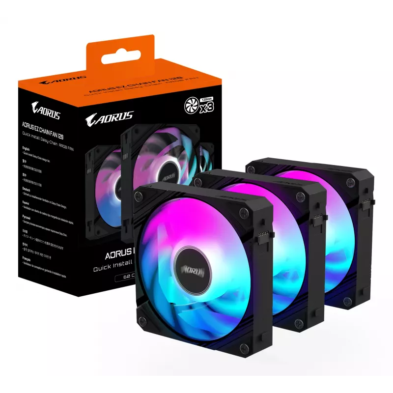 GIGABYTE AORUS EZ CHAIN FAN 120 (3 kpl:n pakkaus) emolevy 12 cm musta 3 kpl