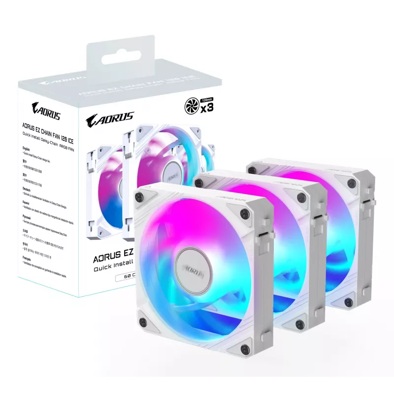 Gigabyte AORUS EZ CHAIN FAN 120 ICE kotelotuulettimet, 3 kpl, 120 mm, valkoiset, GP-ECFAN1203 ICE