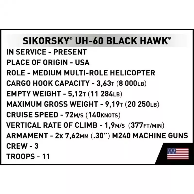 Rakennussarja Cobi Sikorsky UH-60 Black Hawk 928 palikkaa, malli COBI-5906