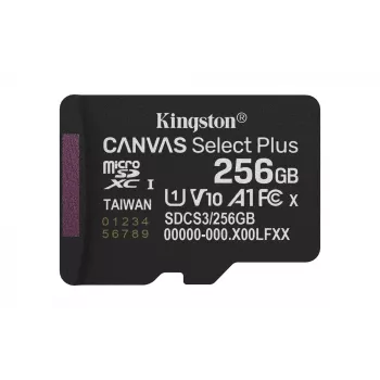 Kingston Technology 256GB micSDXC Canvas Select Plus Gen3 150R A1 yksittäispakkaus ilman adapteria
