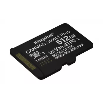 Kingston Technology 512GB micSDXC Canvas Select Plus Gen3 150R A1 yksittäispakkaus ilman adapteria