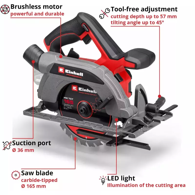 Akkukäsisirkkeli EINHELL Professional TP-CS 18/165 Li BL, 18 V, Solo (ilman akkua/laturia)