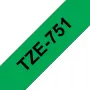 Laminoitu merkintänauha Brother TZe-751 24 mm – musta vihreällä, 8 m, harmaa kasetti