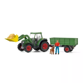 Traktori perävaunulla Schleich FARM WORLD 42608 musta vihreä punainen keltainen