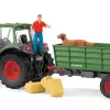 Traktori perävaunulla Schleich FARM WORLD 42608 musta vihreä punainen keltainen