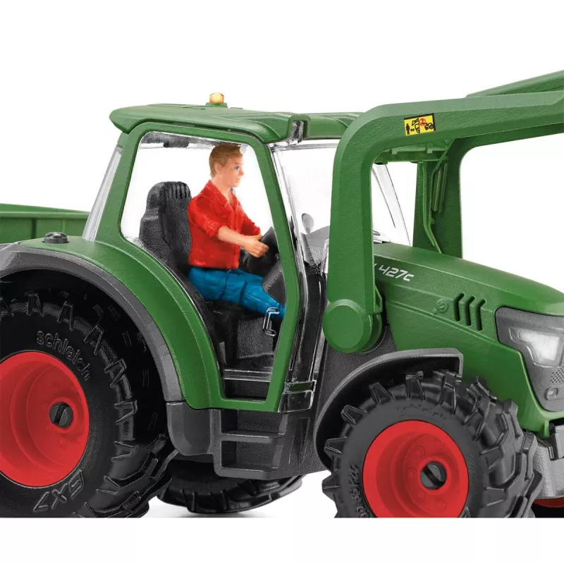 Traktori perävaunulla Schleich FARM WORLD 42608 musta vihreä punainen keltainen