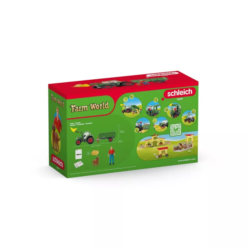 Traktori perävaunulla Schleich FARM WORLD 42608 musta vihreä punainen keltainen