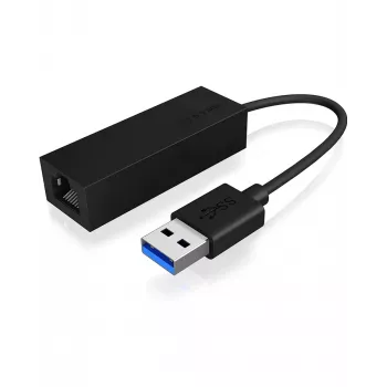ICY BOX USB 3.0 Type-A - RJ-45 Ethernet-portti, johdollinen, USB, Ethernet, 1000 Mbit/s, musta