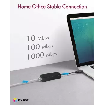 ICY BOX USB 3.0 Type-A - RJ-45 Ethernet-portti, johdollinen, USB, Ethernet, 1000 Mbit/s, musta