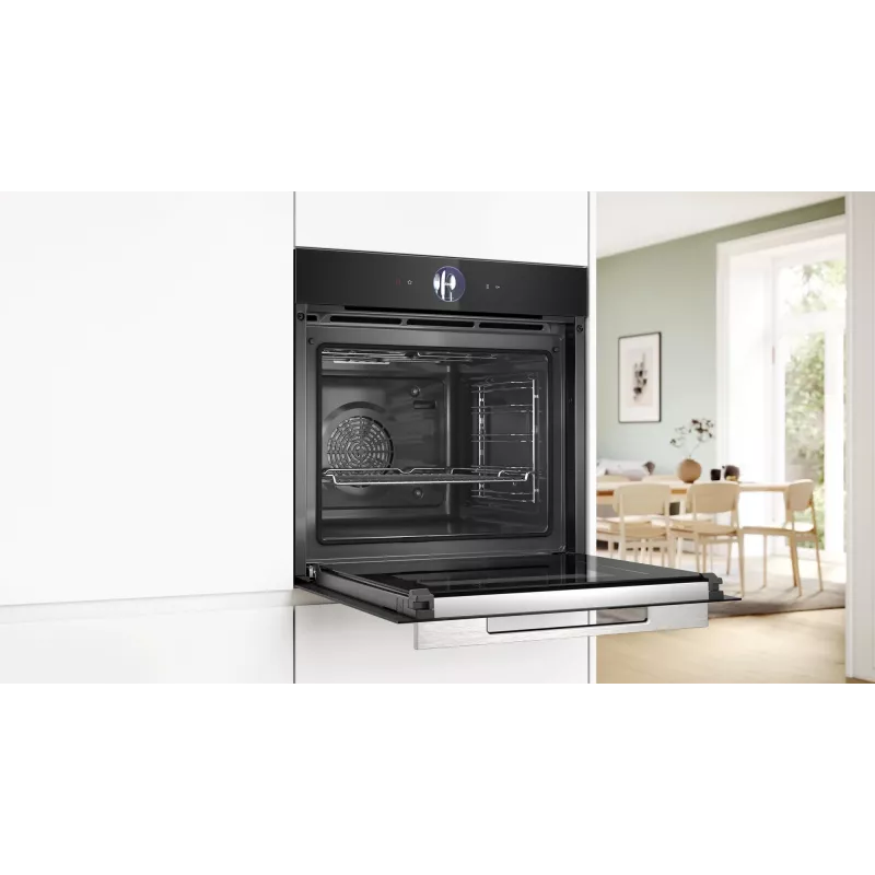 Bosch Serie 8 HRG7764B1 kalusteuuni, 60 cm, 71 l, A+, höyry, AirFry, pyrolyysi, Home Connect, musta