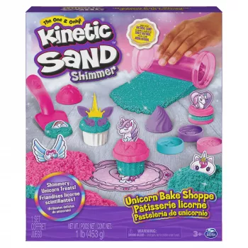 Kinetic Sand Shimmer, yksisarvisen leivontaleikkisetti, 16 oz (Shimmer-turkoosi ja pinkki neon), 8 yksisarvisen työkalua, sensorinen lelu yli 3-vuotiaille lapsille