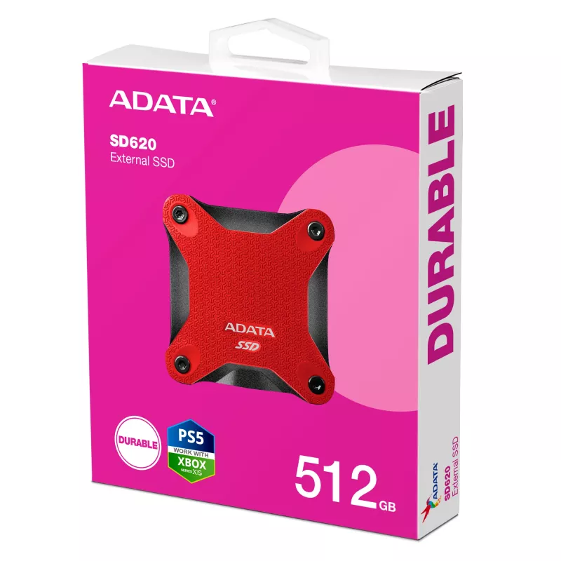 Ulkoinen SSD ADATA SD620 512 GB, USB 3.2 Gen 2 Micro-USB B, punainen, silikonikotelo