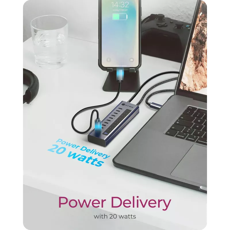 USB-keskitin icybox IB-HUB1450-C31 — 10 porttia, USB 3.2