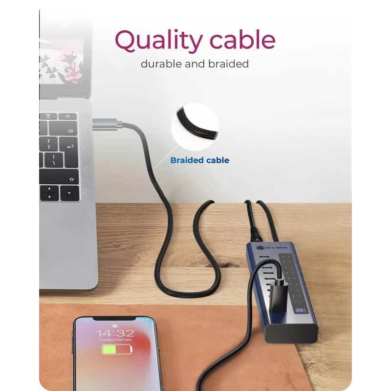 USB-keskitin icybox IB-HUB1450-C31 — 10 porttia, USB 3.2